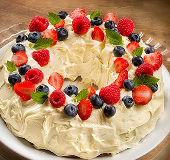 Gâteau citronné 
aux petits fruits. Recette sans gluten