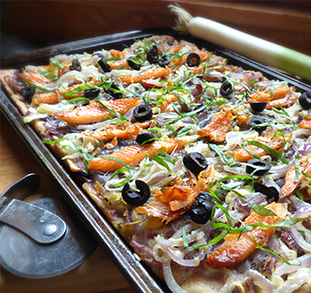 Pissaladière 
poireau-saumon fumé sans gluten