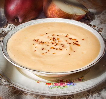 Recette sans gluten Potage de navet, panais, 
poire et érable