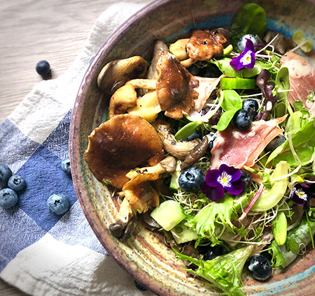 Recette sans gluten Salade fraîcheur au 
prosciutto et bleuets