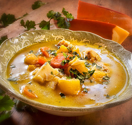 Recette sans gluten Soupe-repas épicée à l'aiglefin et à la citrouille