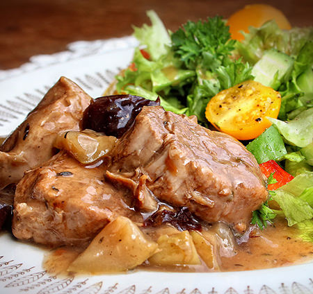 Recette sans gluten Médaillons de porc aux pommes et aux pruneaux