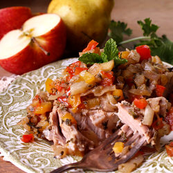 Saumon à la salsa d’érable, pommes et poires