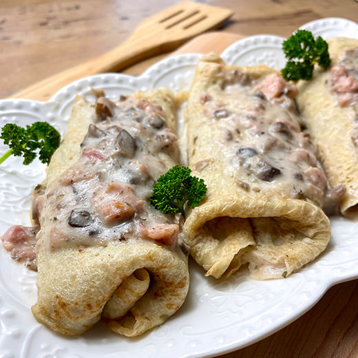 Crêpes farcies au jambon et champignons sans gluten