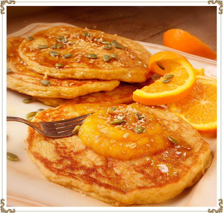 Recette de Pancakes à la citrouille et à l'orange sans gluten et sans produits laitiers de Cuisine l'Angélique.