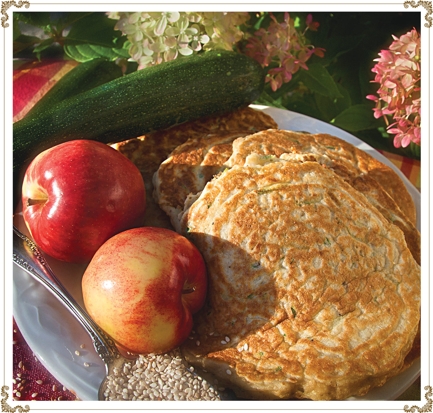 Recette de Pancakes aux pommes, courgettes et sésame sans gluten et sans produits laitiers de Cuisine l'Angélique