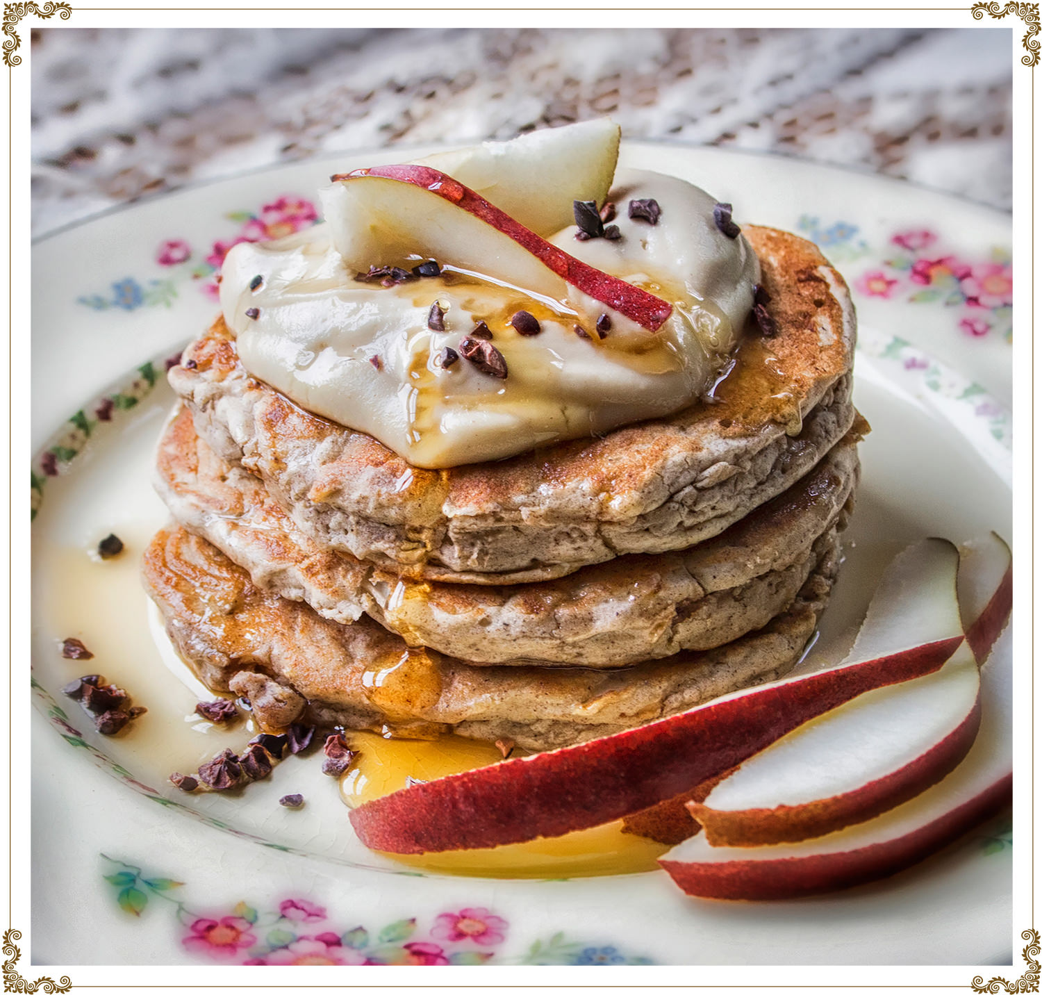 Recette de Pancakes de sarrasin aux poires sans gluten et sans produits laitiers de Cuisine l'Angélique