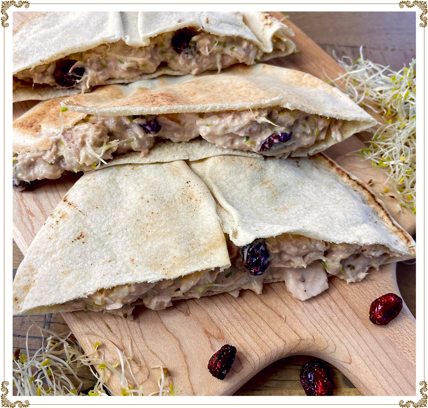 Recette de Pita au thon et canneberges sans gluten et sans produits laitiers de Cuisine l'Angélique.