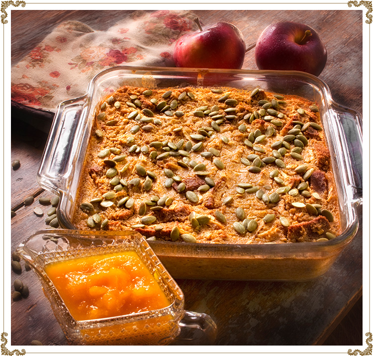 Recipe photo Pumpkin Bread Pudding Flavoured with Rum
Gluten-free, dairy-free (casein-free) and hypotoxic
By: Cuisine l'Angélique